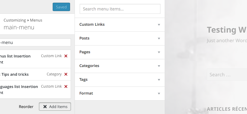 Customizer and param show_in_nav_menus and custom posts or taxonomies